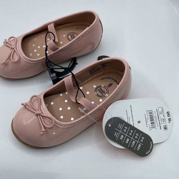 Toddler Girls Pink Patent Bow Mary Jane Flats Size 6 baby - Picture 3 of 5